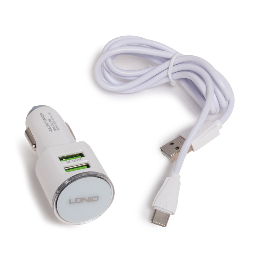 Автомобильное зарядное устройство LDNIO DL-C29 2*USB Type-C Белый фото 2