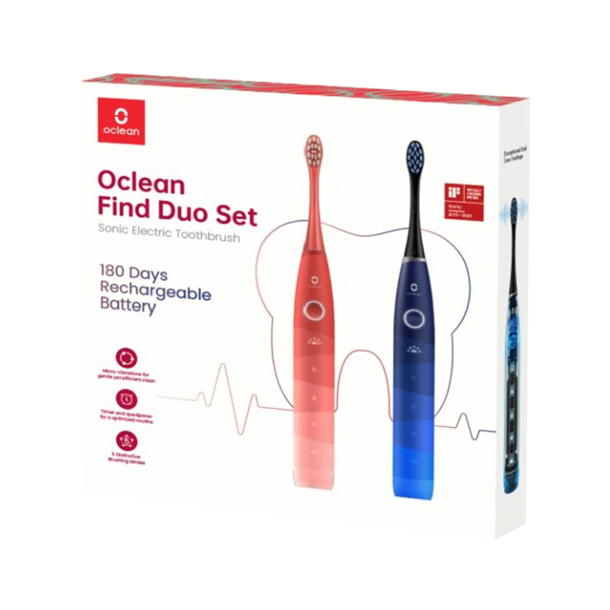 Комплект электрических зубных щеток Oclean Find Duo Set Синий+Красный фото 2