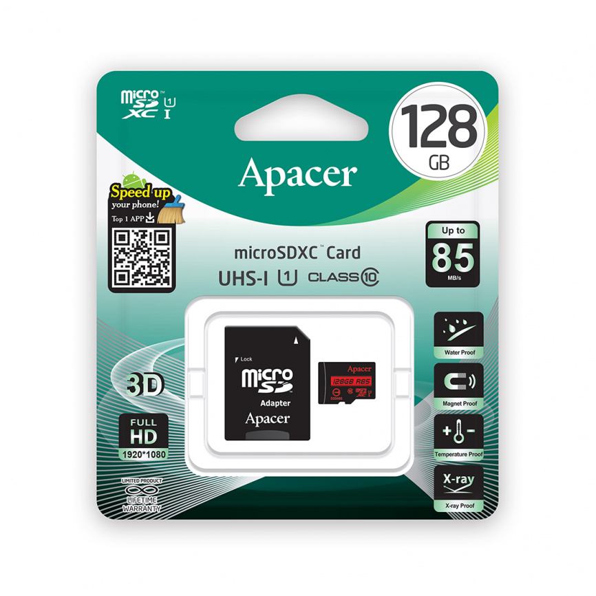Карта памяти Apacer AP128GMCSX10U5-R 128GB + адаптер фото 2