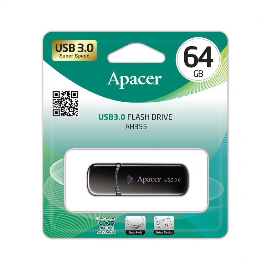 USB-накопитель Apacer AH355 64GB Чёрный фото 2
