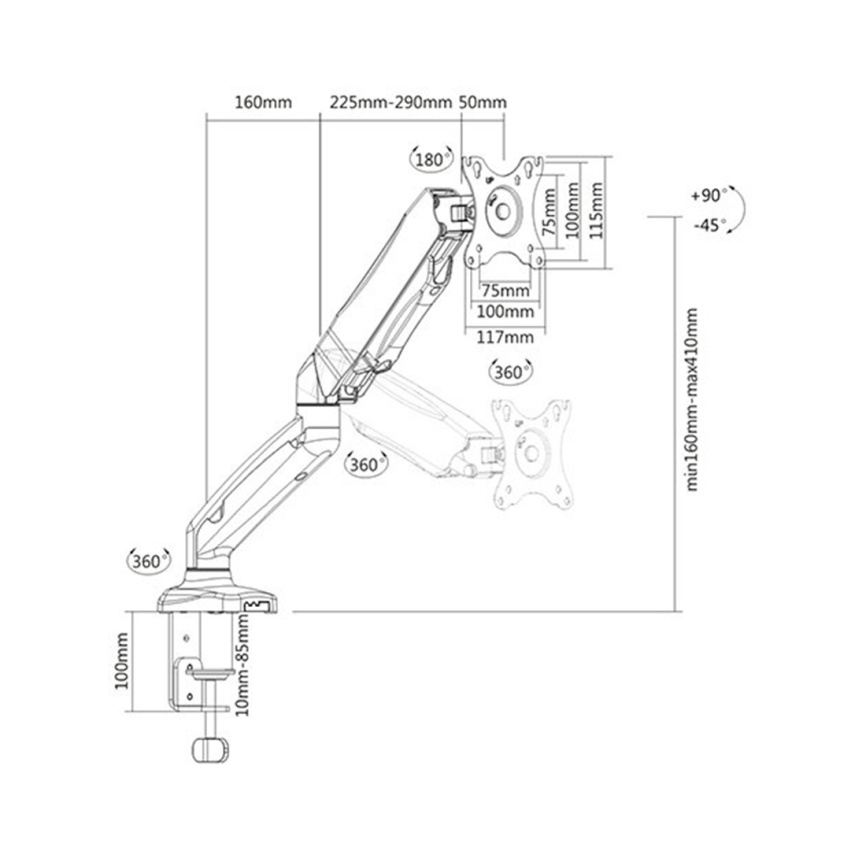 Настольный кронштейн с газлифтом Brateck LDT13-C012 для 1 монитора (13