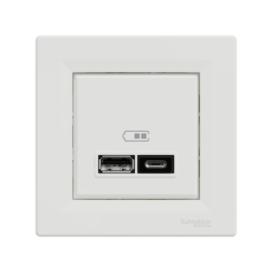 Розетка USB SE EPH2700321 Asfora A+С 5 В/24 А (2 х 5В/12 А) в сборе белый фото 2