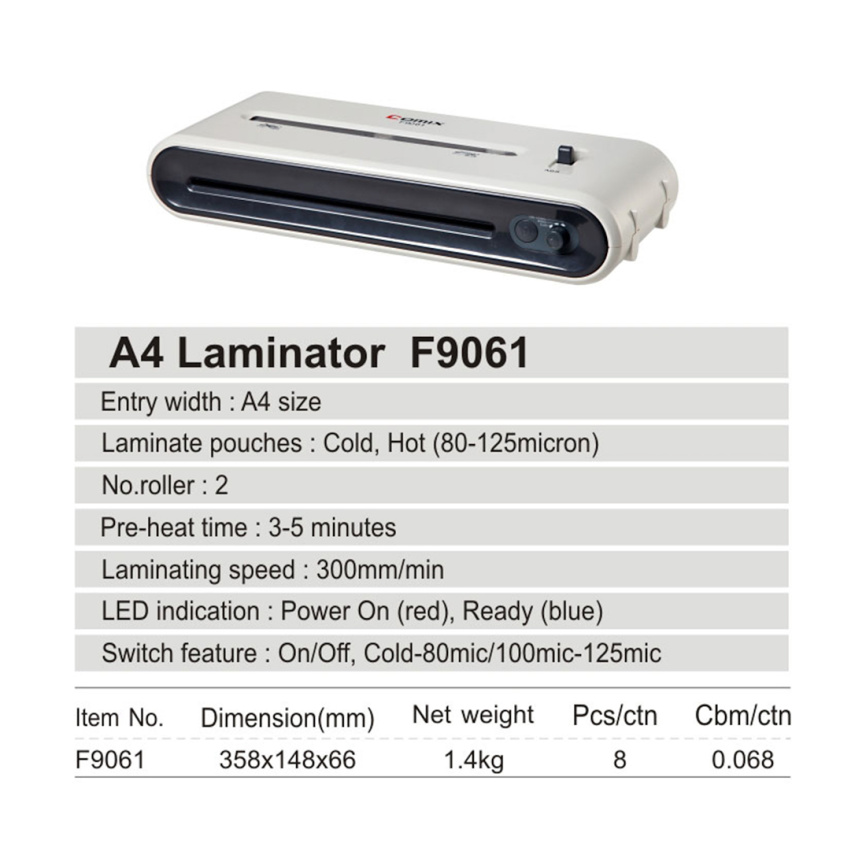Ламинатор COMIX F9061 А4, 2 вала, 80-125 мкм, 30 см/мин. фото 2