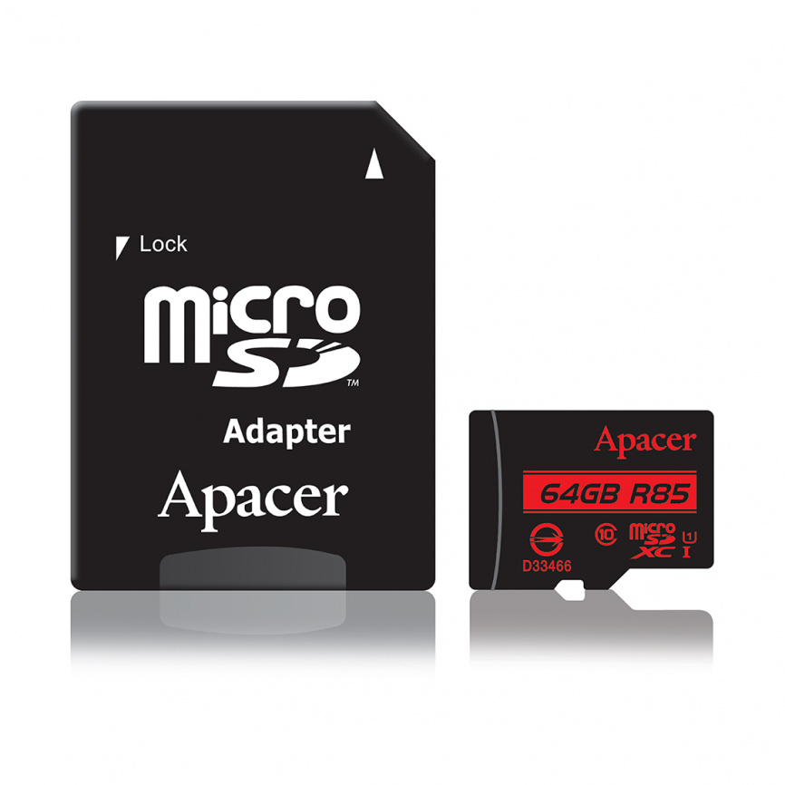 Карта памяти Apacer AP64GMCSX10U5-R 64GB + адаптер фото 1