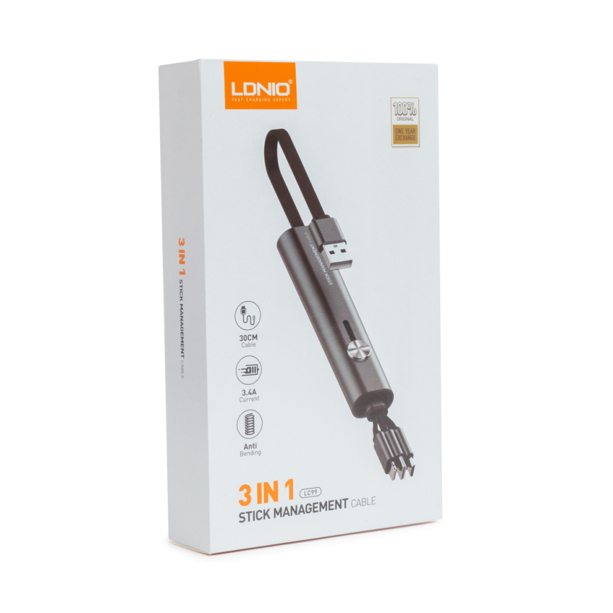 Интерфейсный кабель LDNIO 3 in 1 cable LC99 30cm Серый фото 3