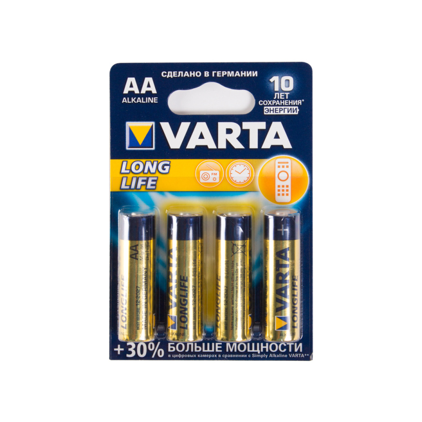 Батарейка VARTA Longlife Mignon 1.5V - LR6/AA 4 шт в блистере фото 2