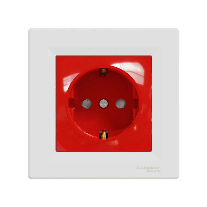 Розетка с заземлением со шторками SE EPH2900521 Asfora 16А в сборе винт. клеммы белый+красный фото 2