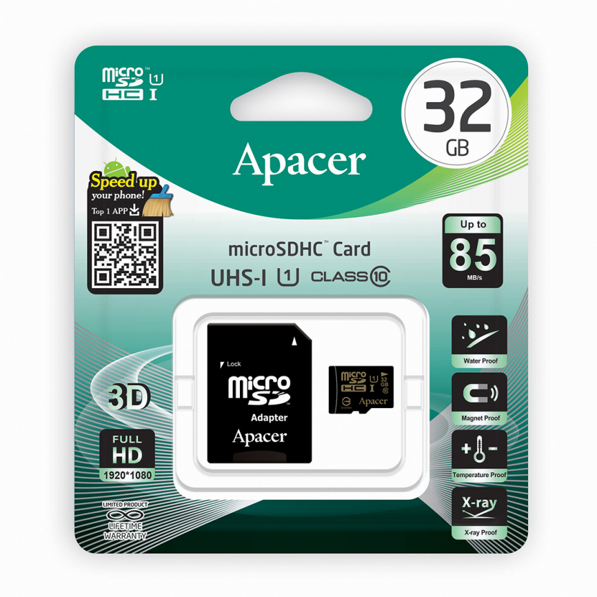 Карта памяти Apacer AP32GMCSH10U1-R 32GB + адаптер фото 2