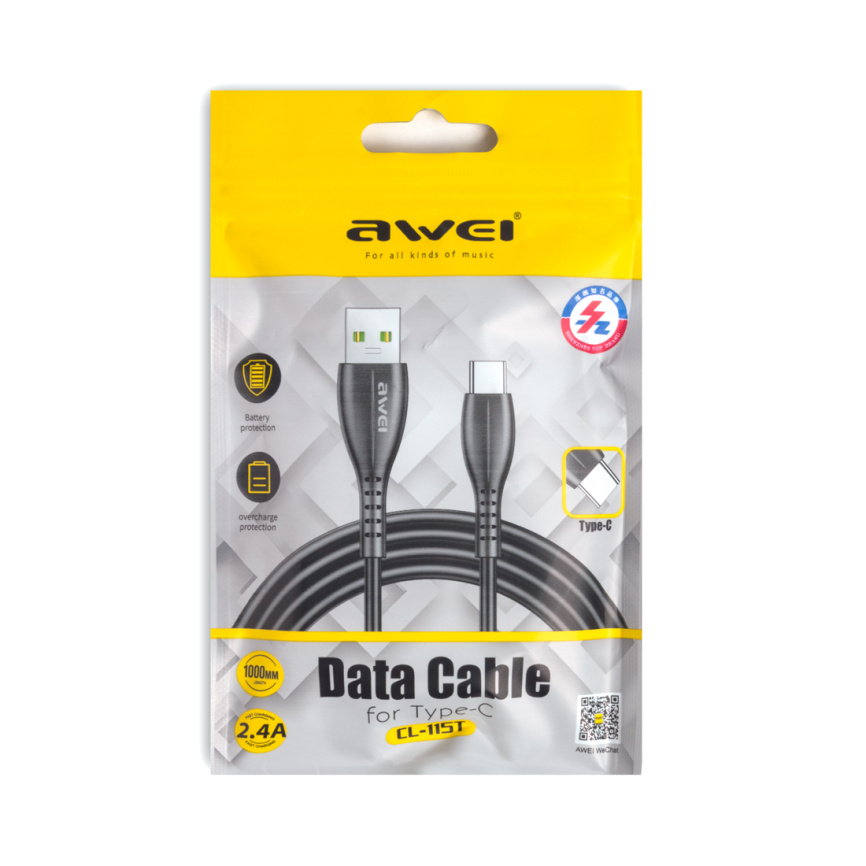 Интерфейсный кабель Awei Type-C CL-115T 2.4A 1m Чёрный фото 1