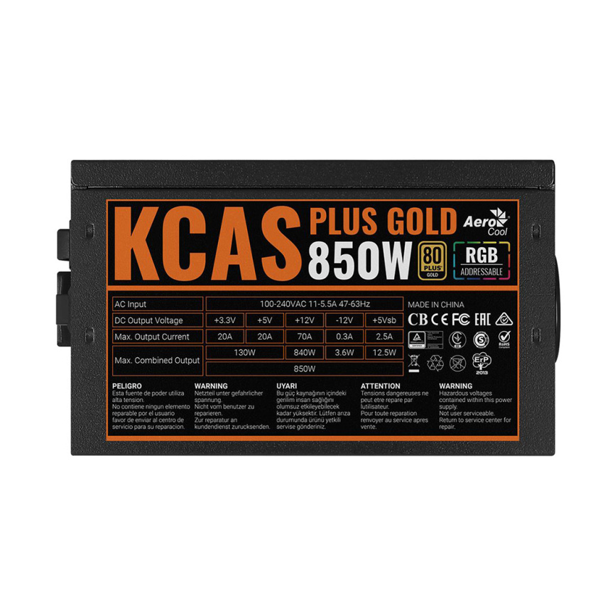 Блок питания Aerocool KCAS PLUS GOLD 850W RGB фото 3