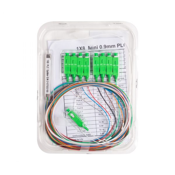 Сплиттер оптоволоконный PLC А-Оптик 1х8 SC/APC 1,5m SM